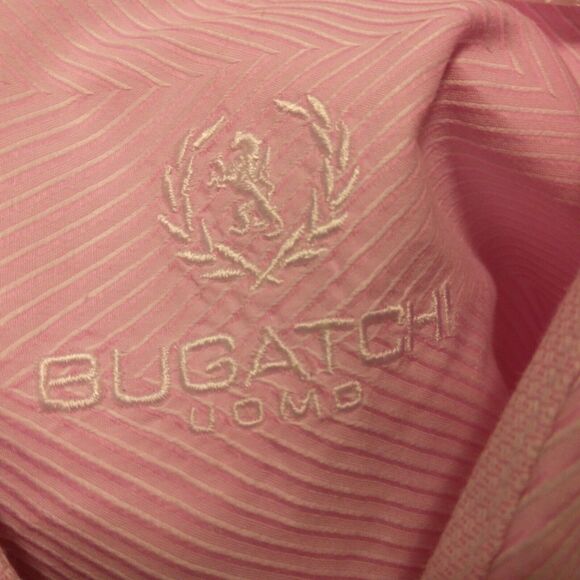 Bugatchi Uomu dress shirt  mens L Large 16 34/35 pink stripe long sleeve button - Picture 6 of 9
